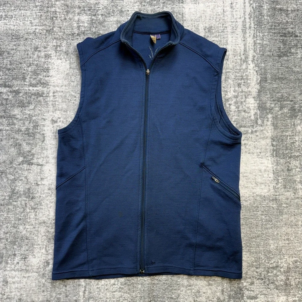 Ibex Vest Womens Large Blue Merino Wool Full Zip Lightweight Hiking Trail Travel